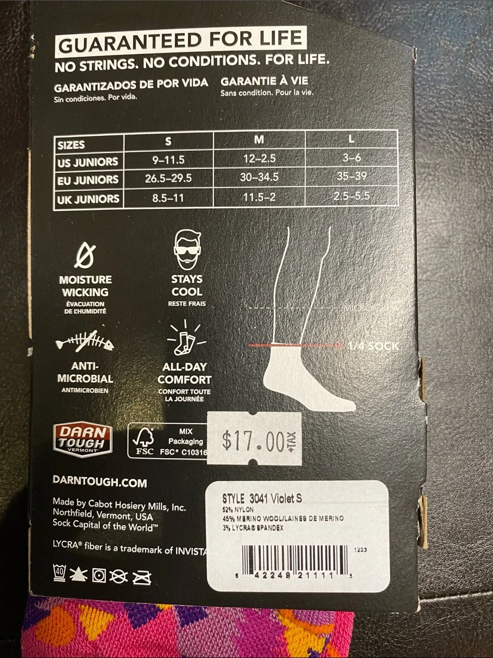 Darn Tough Jr. Hike/Trek Merino Wool Socks — Pink & Purple